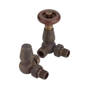 IVX Essential  Thermostatic Chelsea Corner Antique Brass Radiator Valve & L/S