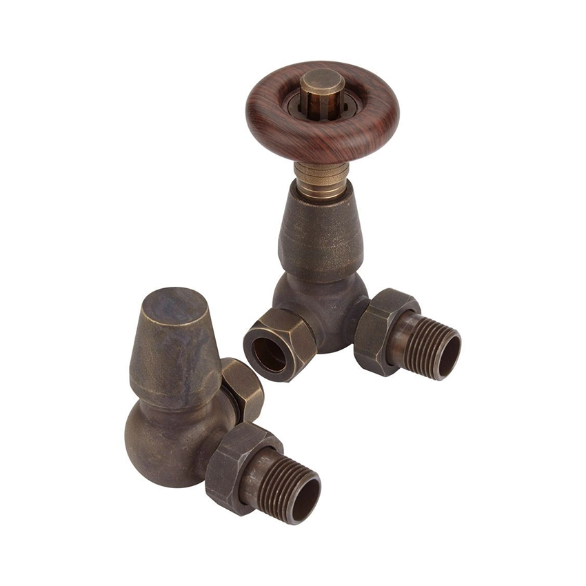 IVX Essential Thermostatic Chelsea Corner Antique Brass Radiator Valve & L/S