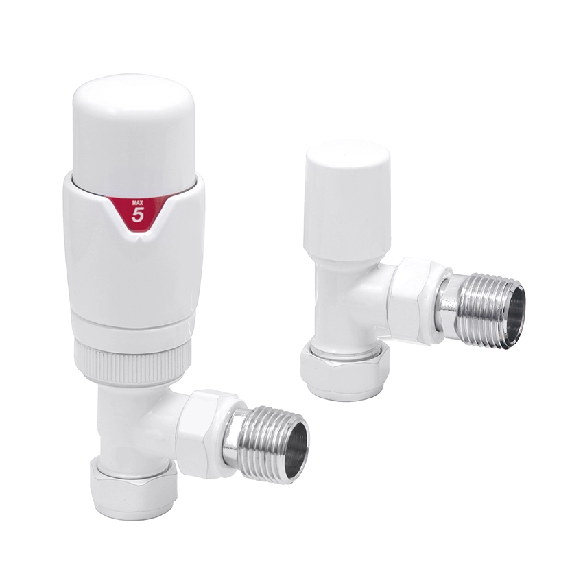 IVX Essential Thermostatic Angled Matt White Radiator Valve & L/S