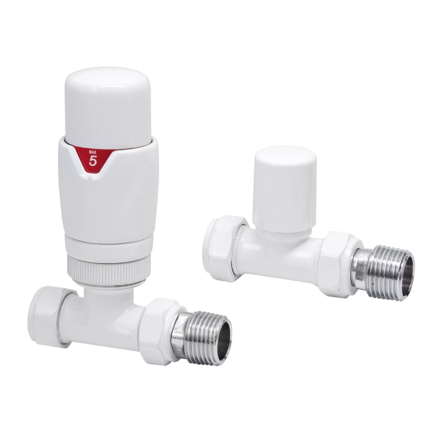IVX Essential Thermostatic Straight Matt White Radiator Valve & L/S