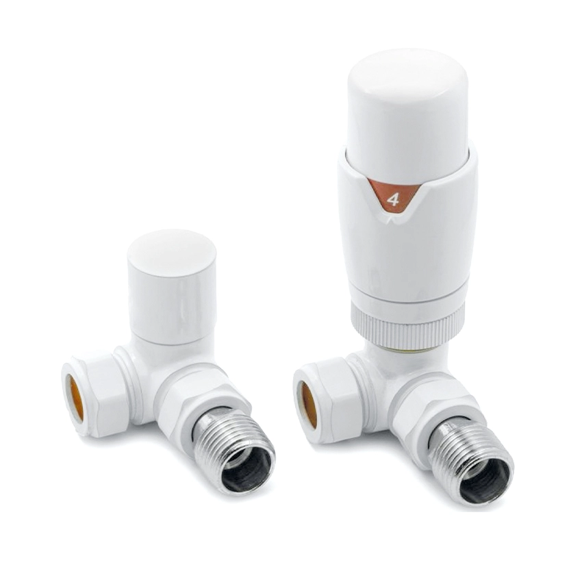 IVX Essential Thermostatic Corner Matt White Radiator Valve & L/S