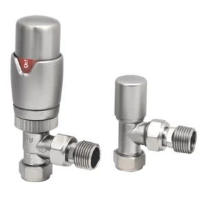 IVX Essential  Thermostatic Angled Brushed Nickel Radiator Valve & L/S