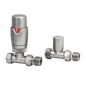 IVX Essential  Thermostatic Straight Brushed Nickel Radiator Valve & L/S