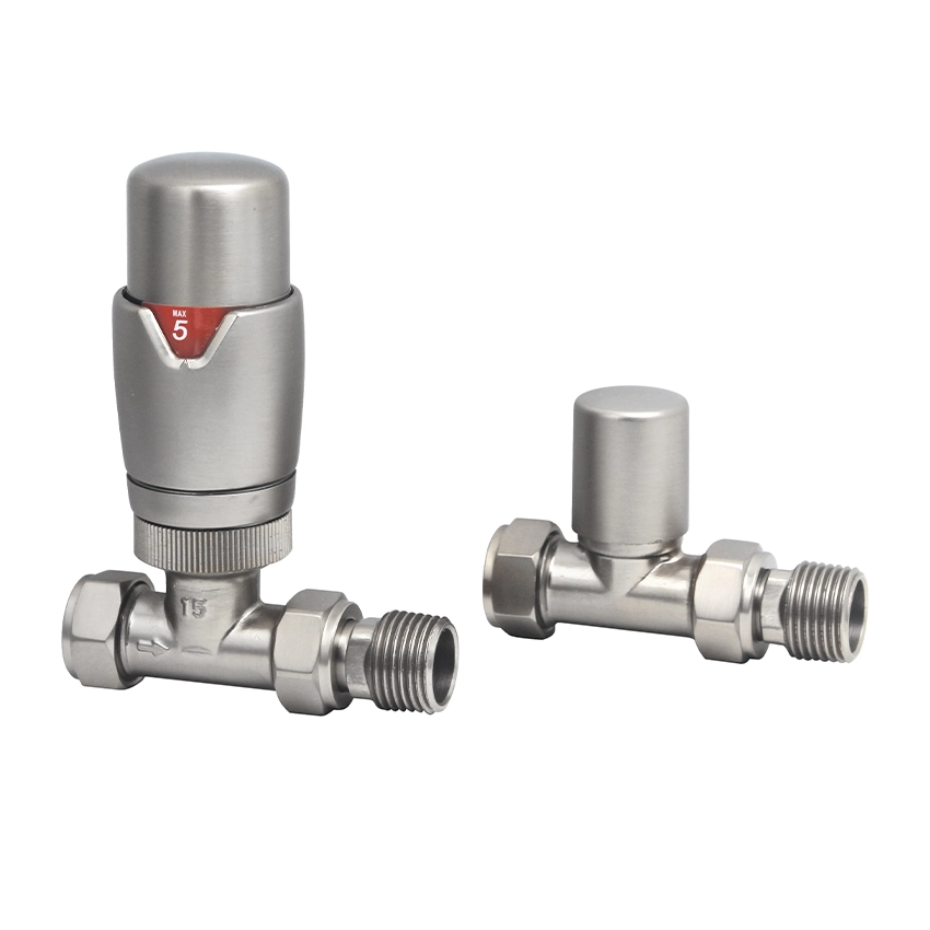 IVX Essential Thermostatic Straight Brushed Nickel Radiator Valve & L/S