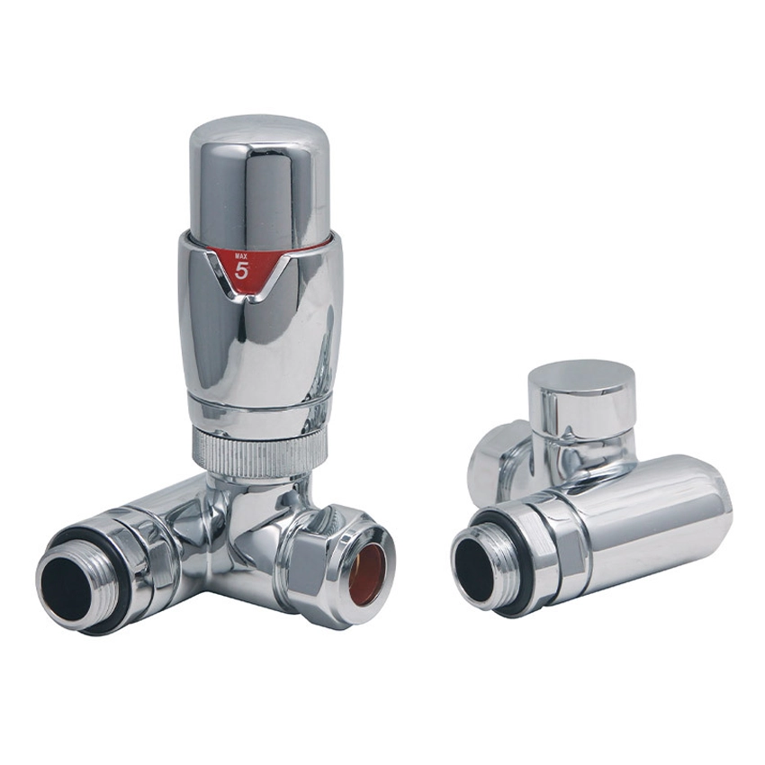 IVX Essential Dual Fuel Thermostatic Round Corner Chrome Radiator Valve w/Element Port & L/S