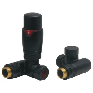 IVX Essential  Dual Fuel Thermostatic Round Corner Black Radiator Valve w/Element Port & L/S