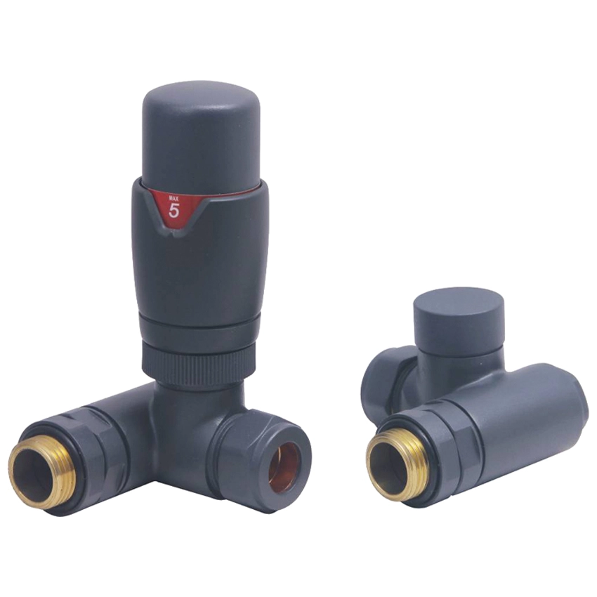 IVX Essential Dual Fuel Thermostatic Round Corner RAL 7012 Radiator Valve w/Element Port & L/S