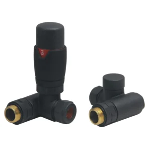 IVX Essential  Dual Fuel Thermostatic Round Corner Anthracite Radiator Valve w/Element Port & L/S