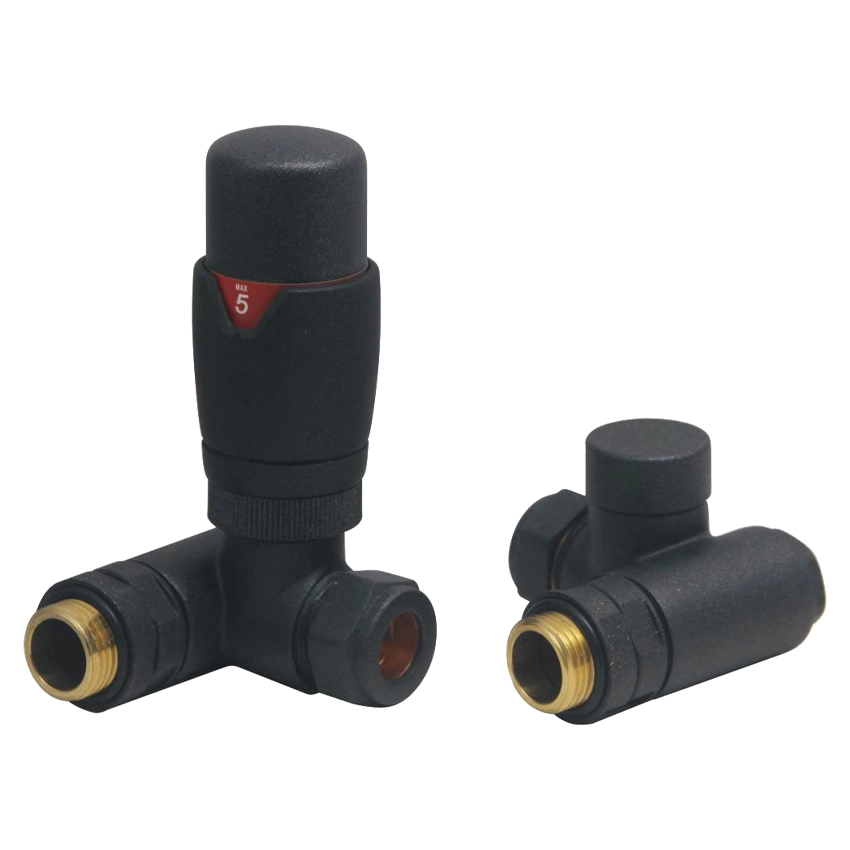 IVX Essential Dual Fuel Thermostatic Round Corner Anthracite Radiator Valve w/Element Port & L/S