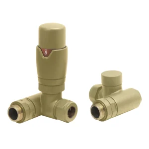 IVX Essential  Dual Fuel Thermostatic Round Corner Brushed Brass Radiator Valve w/Element Port & L/S