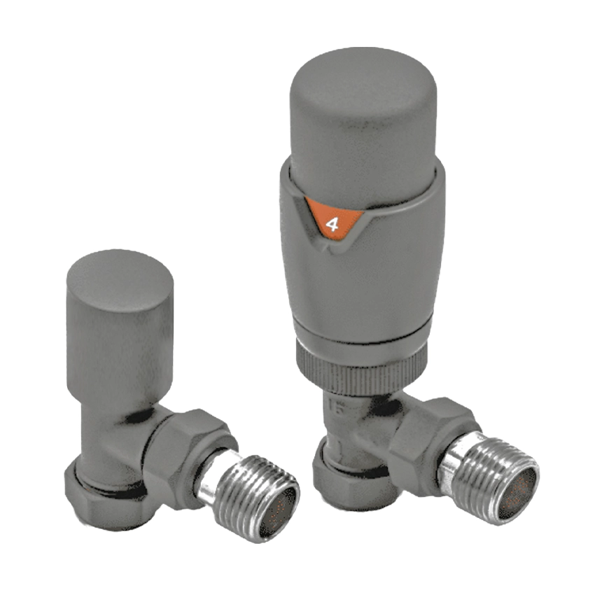 IVX Essential Thermostatic Angled RAL 7012 Radiator Valve & L/S