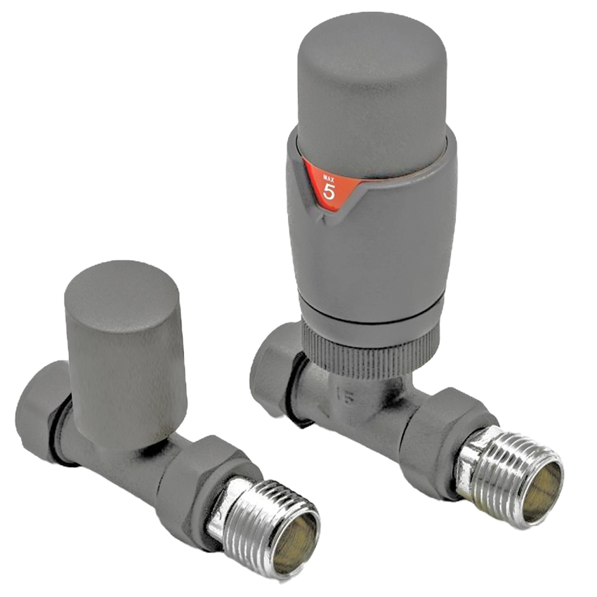 IVX Essential Thermostatic Straight RAL 7012 Radiator Valve & L/S