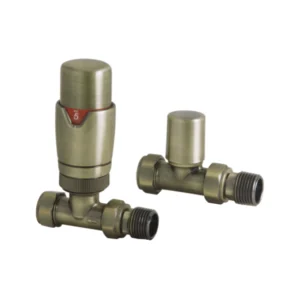 IVX Essential  Thermostatic Straight Brushed Brass Radiator Valve & L/S