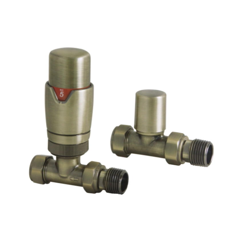 IVX Essential Thermostatic Straight Brushed Brass Radiator Valve & L/S