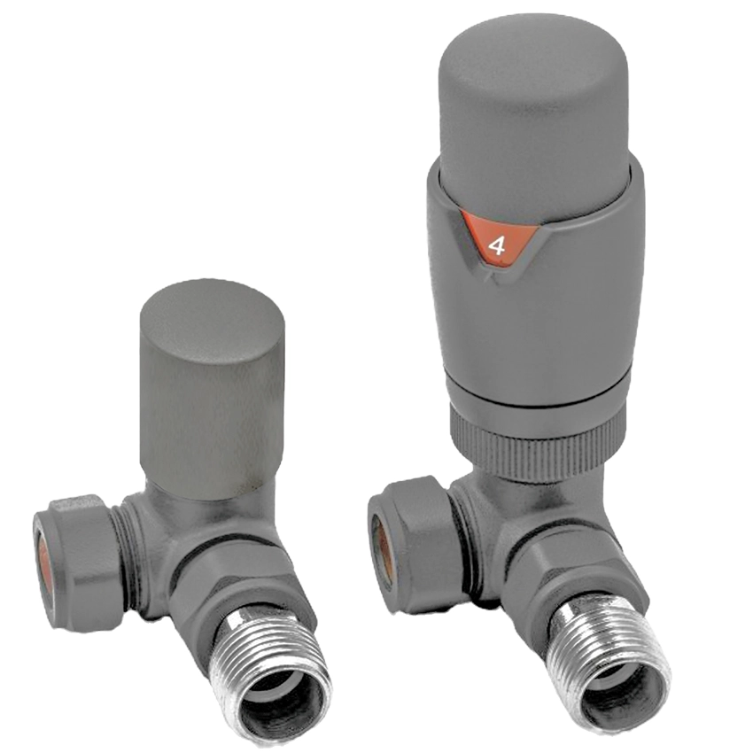 IVX Essential Thermostatic Corner RAL 7012 Radiator Valve & L/S