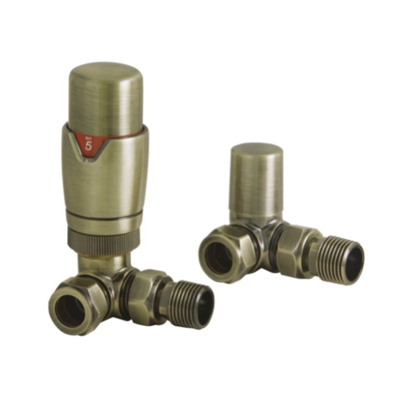 IVX Essential Thermostatic Corner Brushed Brass Radiator Valve & L/S