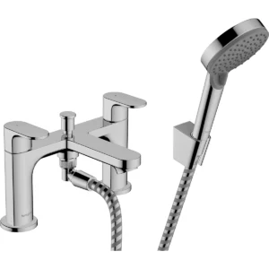 Rebris S 2 hole rim mounted bath mixer with diverter valve and Vernis Blend hand shower Vario  Chrome