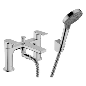 Rebris E 2 hole rim mounted bath mixer with diverter valve and Vernis Blend hand shower Vario  Chrome