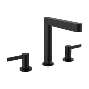 Finoris 3 hole basin mixer 160 with push open waste set  Matt Black