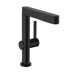 Finoris Single lever basin mixer 230 with pull out spray, 2jet and push open waste set  Matt Black