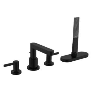 Finoris 4 hole rim mounted bath mixer with sBox  Matt Black