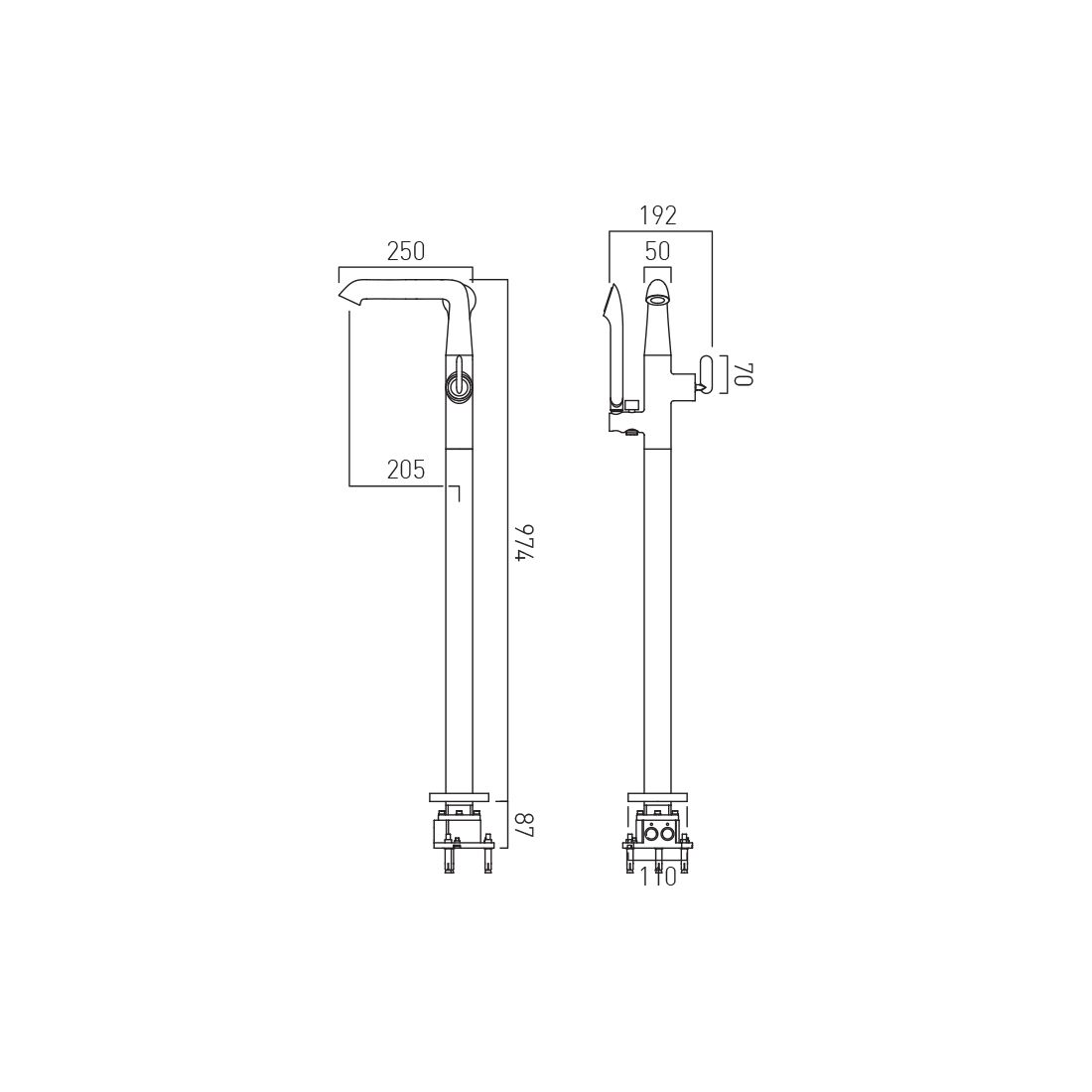 Vado Arrondi Floor Standing Bath Shower Mixer with Shower Kit - Image 5