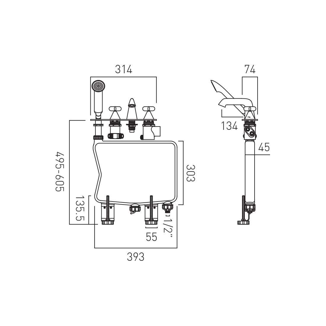 Vado Arrondi Deck Mounted 4 Hole Thermostatic Bath Shower Mixer Cross Handle - Image 5