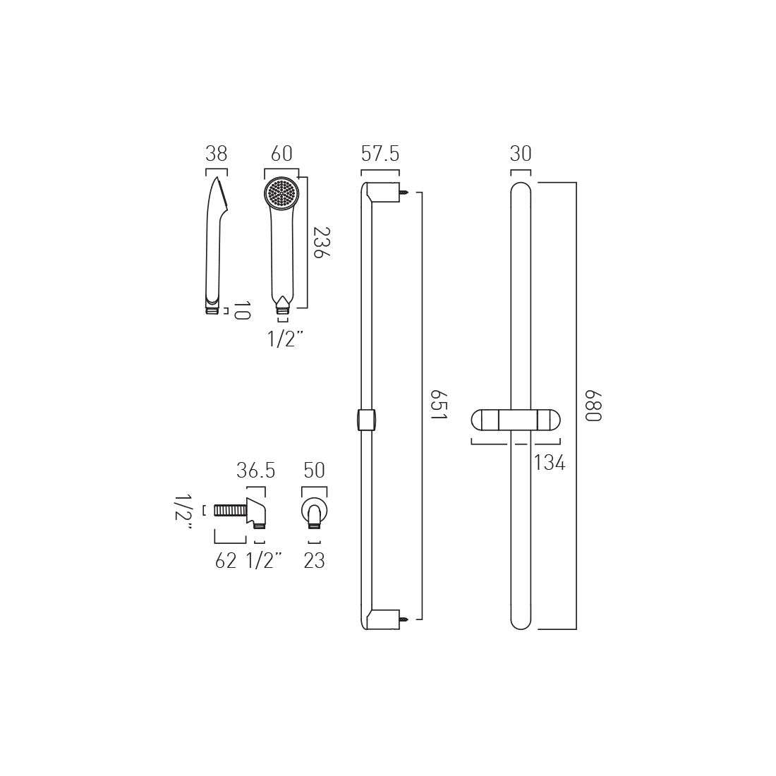 Vado Arrondi Single Function Slide Rail Kit with Wall Outlet - Image 2