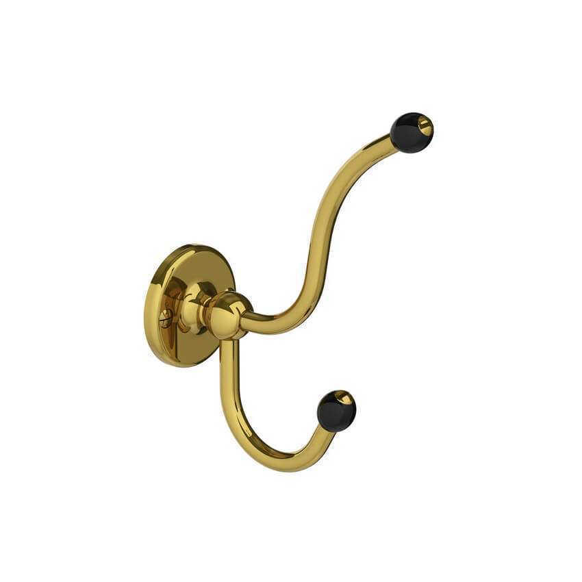 Lefroy Brooks Classic Black Double Robe Hook - Antique Gold