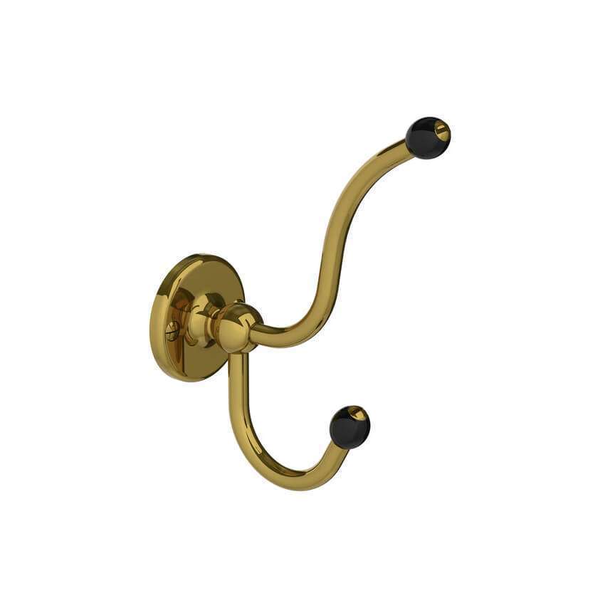 Lefroy Brooks Classic Black Double Robe Hook - Polished Brass