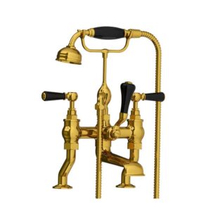 Lefroy Brooks Classic Bath Shower Mixer With Black Levers - Antique Gold