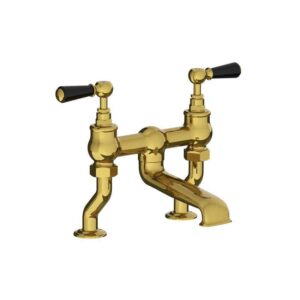 Lefroy Brooks Classic Bath Bridge Filler With Black Levers - Antique Gold