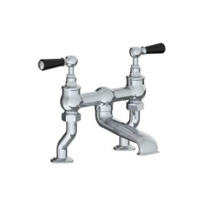 Lefroy Brooks Classic Bath Bridge Filler With Black Levers - Chrome