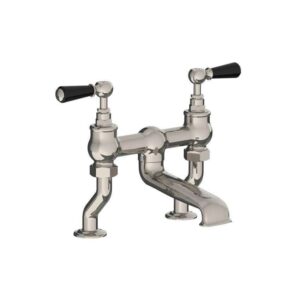 Lefroy Brooks Classic Bath Bridge Filler With Black Levers - Silver Nickel