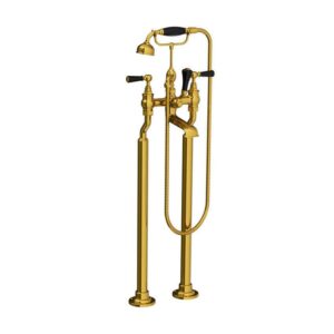 Lefroy Brooks Classic Bath Shower Mixer With Black Levers & Standpipes - Antique Gold