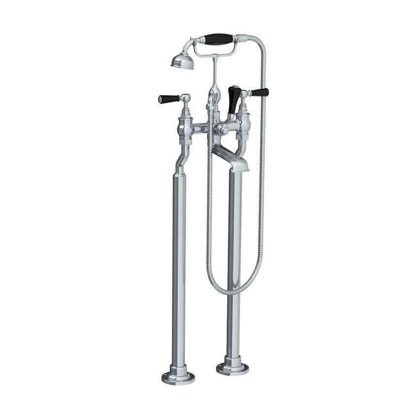 Lefroy Brooks Classic Bath Shower Mixer With Black Levers & Standpipes - Chrome