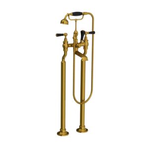 Lefroy Brooks Classic Bath Shower Mixer With Black Levers & Standpipes - Polished Brass