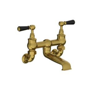 Lefroy Brooks Classic Bath Bridge Filler With Black Levers - Polished Brass