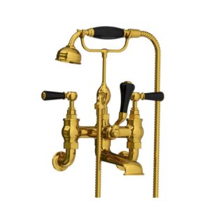 Lefroy Brooks Classic Bath Shower Mixer With Black Levers - Antique Gold