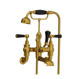 Lefroy Brooks Classic Bath Shower Mixer With Black Levers - Polished Brass