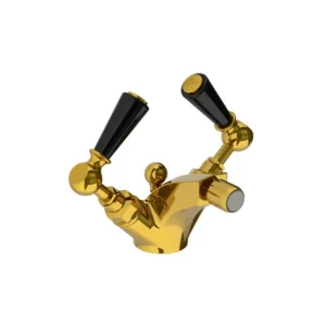 Lefroy Brooks Classic Mono Bidet Mixer With Black Levers & Pop Up Waste - Antique Gold