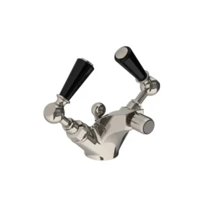 Lefroy Brooks Classic Mono Bidet Mixer With Black Levers & Pop Up Waste - Silver Nickel