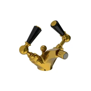 Lefroy Brooks Classic Mono Bidet Mixer With Black Levers & Pop Up Waste - Polished Brass