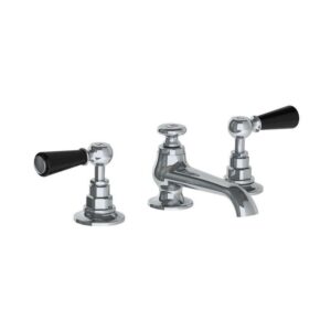 Lefroy Brooks Connaught Basin Mixer With Black Levers & Pop Up Waste - Chrome