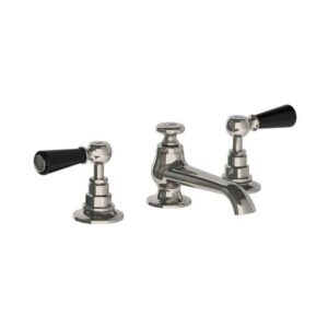 Lefroy Brooks Connaught Basin Mixer With Black Levers & Pop Up Waste - Silver Nickel