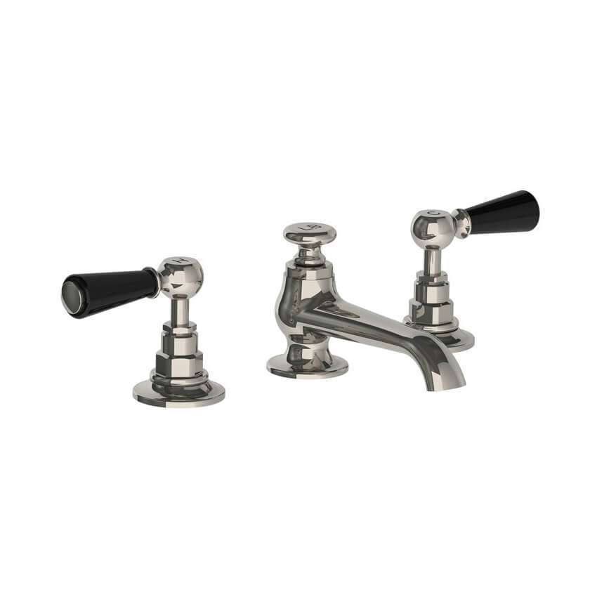 Lefroy Brooks Connaught Basin Mixer With Black Levers & Pop Up Waste - Silver Nickel