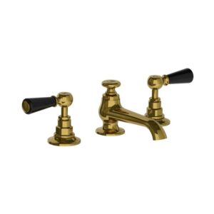 Lefroy Brooks Connaught Basin Mixer With Black Levers & Pop Up Waste - Polished Brass