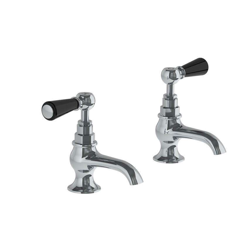 Lefroy Brooks Classic Basin Pillar Taps With Black Levers - Chrome