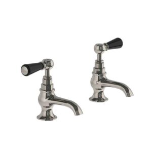 Lefroy Brooks Classic Basin Pillar Taps With Black Levers - Silver Nickel
