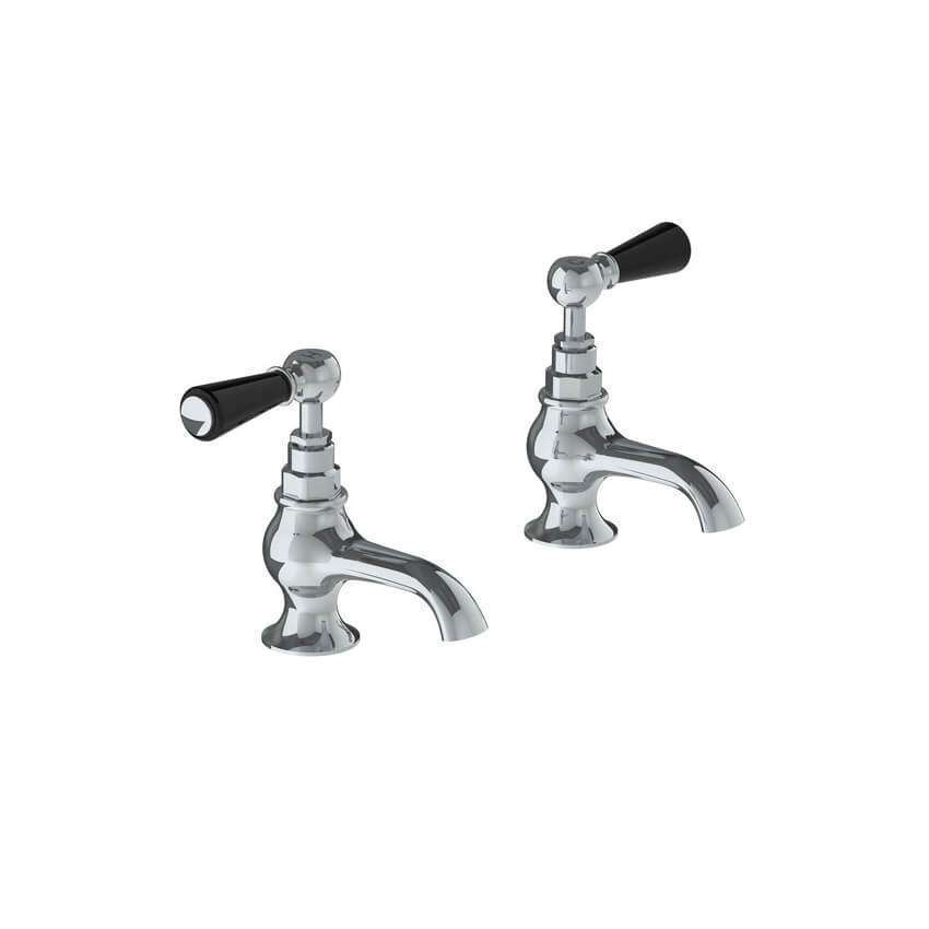 Lefroy Brooks Classic Bath Pillar Taps With Black Levers - Chrome
